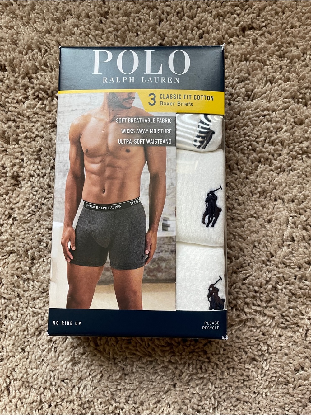 NWT Polo by Ralph Lauren White Boxer Briefs with Navy Pony Logo - 3 Pack